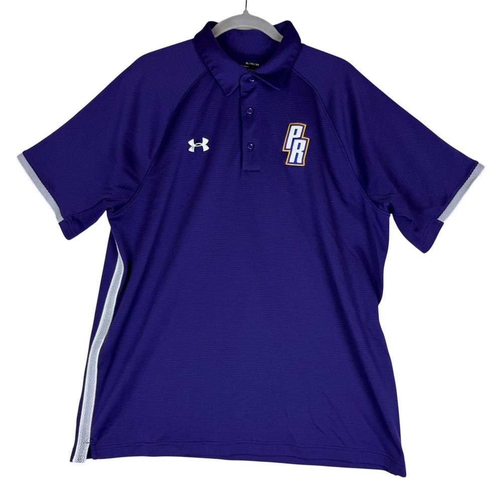 Under Armour Polo Shirt Mens XL Purple HeatGear PR Logo Golf Performance Stretch